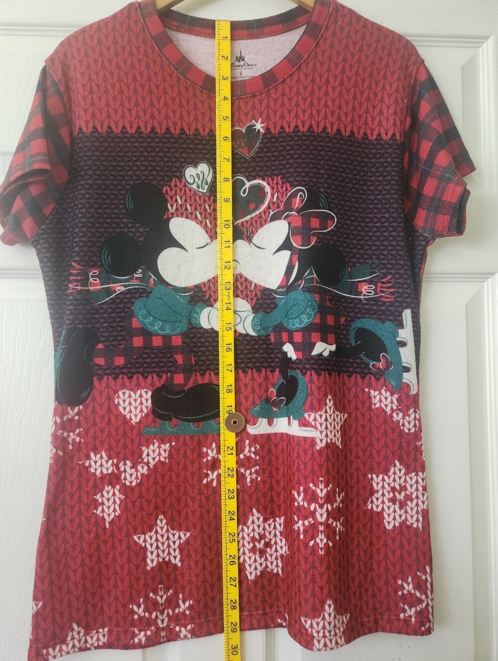 Disney Rare Red Plaid Minnie & Mickey Graphic Short Sleeve Tee - Women's Large - Picture 5 of 7